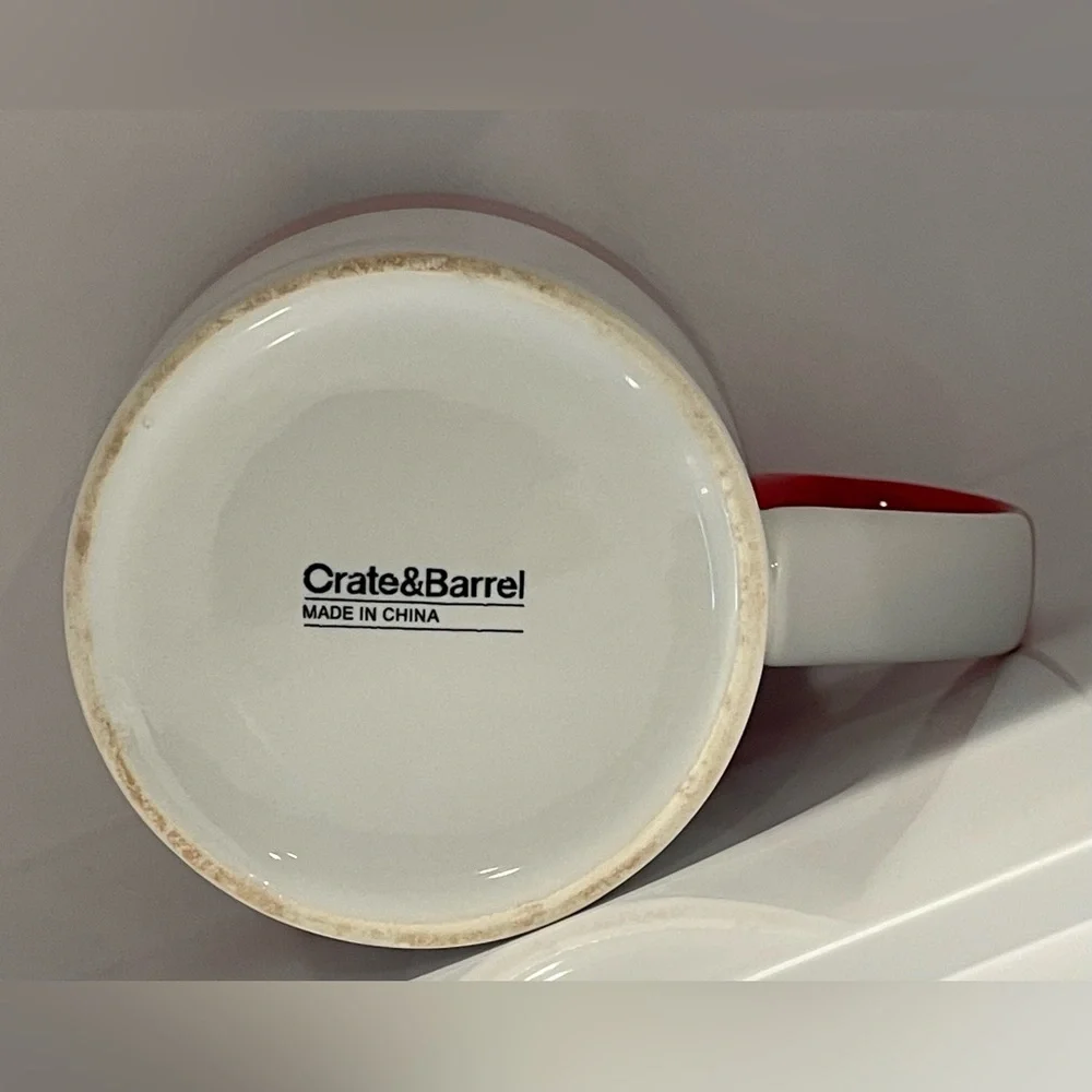 CRATE & BARREL Red & White, Red Interior, Cocoa/Coffee/Tea Mug